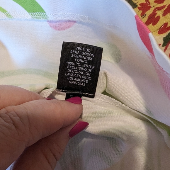 Jessica Howard Sleeveless Dress Green and Pink Swirls with ribbon belt - Picture 8 of 8